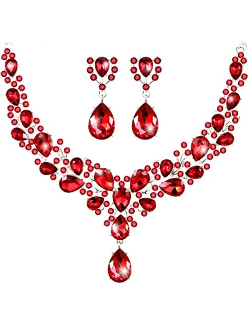 Hicarer Bridal Teardrop Cluster Crystal Jewelry Set Women